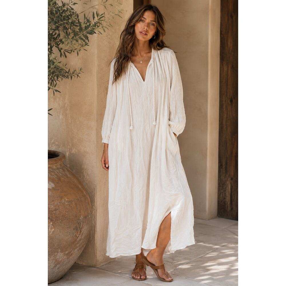 Velvet Graham & Spencer Cotton Linen Dress Cream Boho Midi Tunic size S